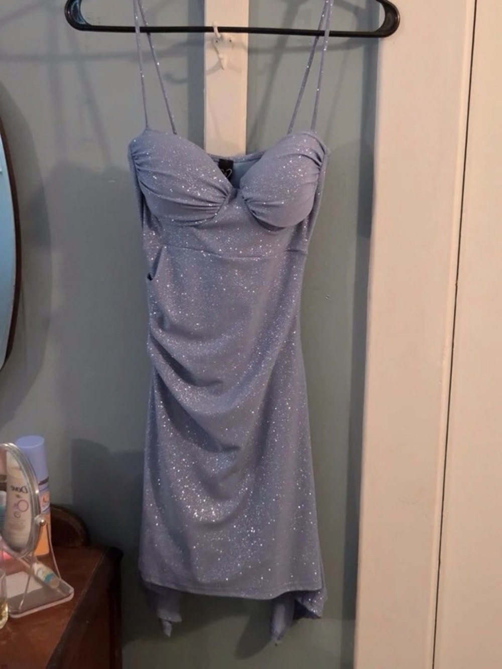 Lilac Glitter Spaghetti-Strap Midi Dress